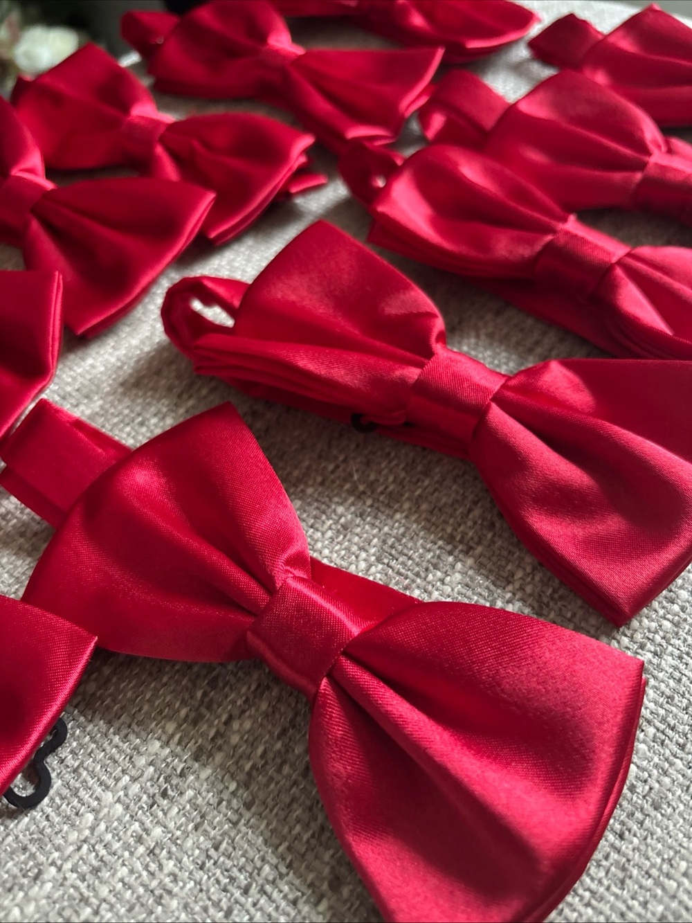 Men’s Red Satin Bow Ties - Classic Formal Accessory Set of 11